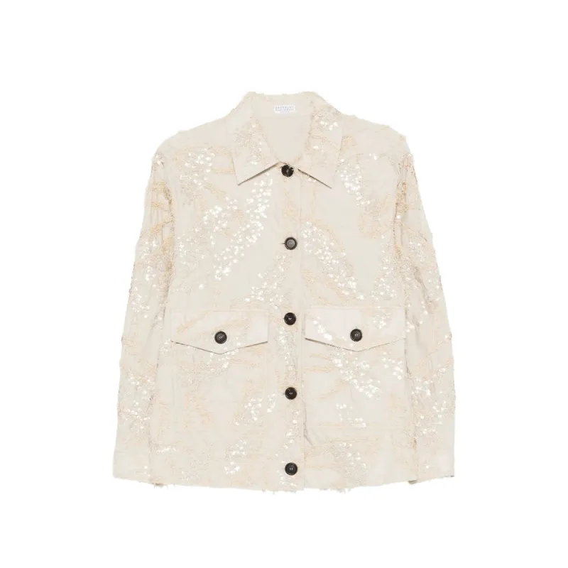Light Beige Sequin Embellished Outerwear made by Brunello Cucinelli
