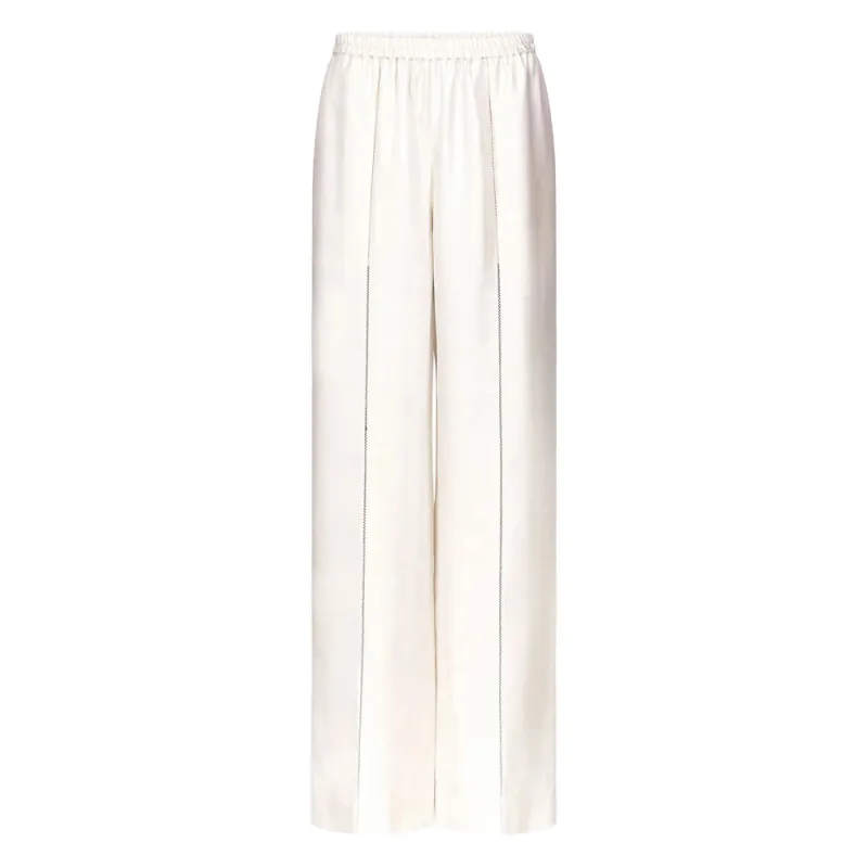Silk Pant with Lace-Stitch Detail made by Loulou De Saison