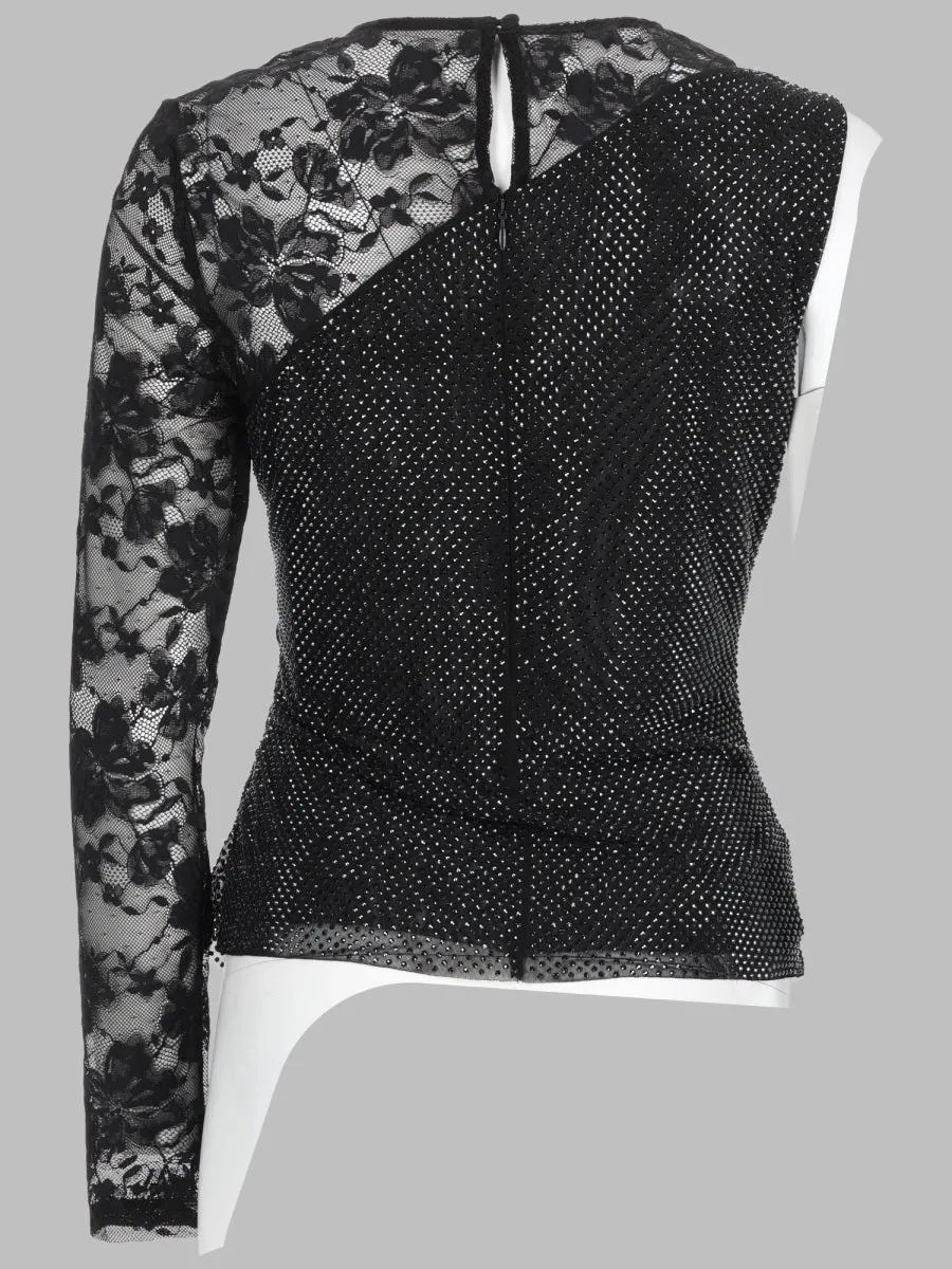 One-Shoulder Lace Top with Rhinestones, Black sold by Lord & Taylor product image thumbnail 2