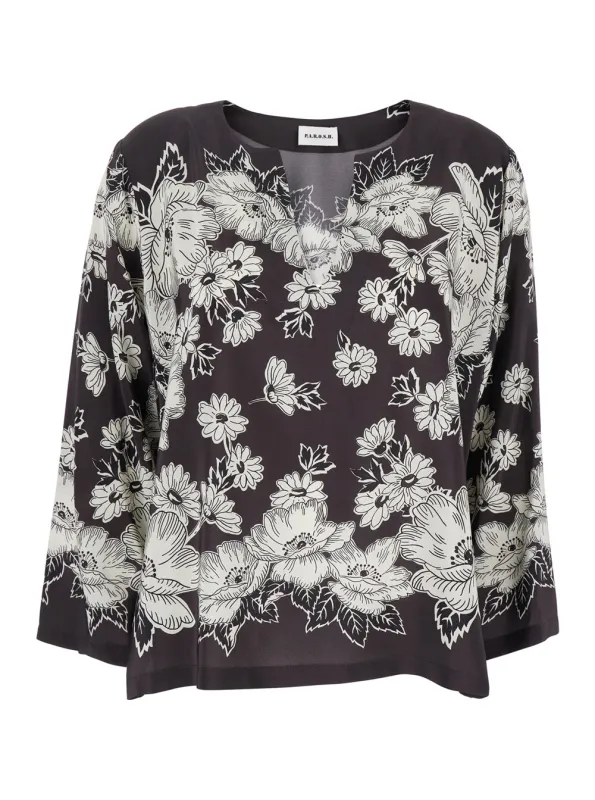 White and Black Floral Silk Blouse made by P.A.R.O.S.H.