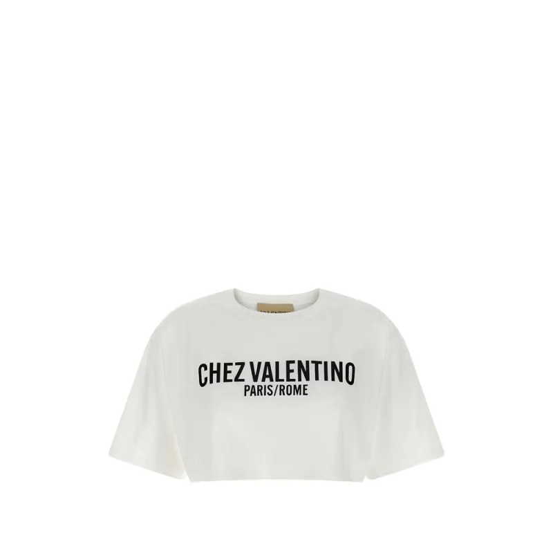 Cropped T-Shirt with White Print made by Valentino