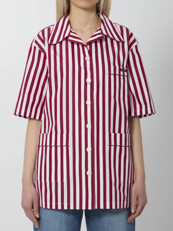 WHITE RED COTTON SILK SHIRT made by Dolce & Gabanna