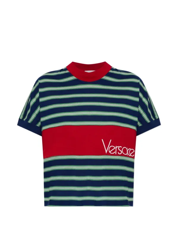 STRIPED COTTON T-SHIRT made by Versace