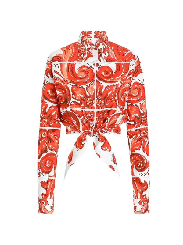 ORANGE AND WHITE POPELINE MAIOLICA SHIRT made by Dolce & Gabanna