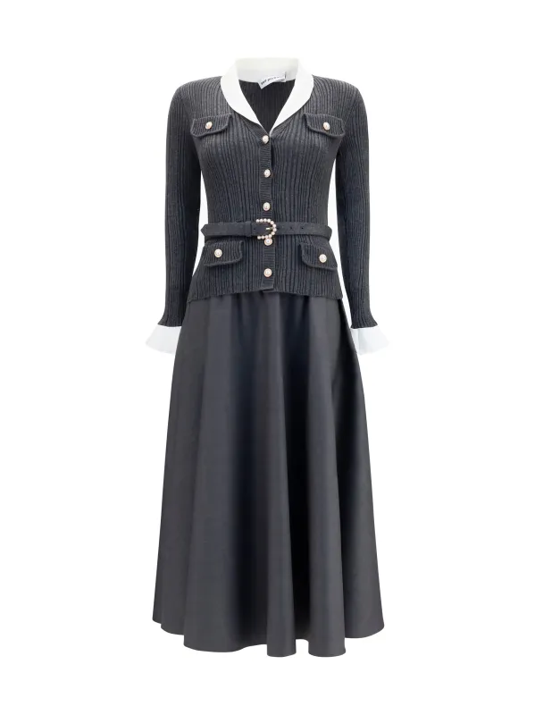 Midi Dress, Knit and Twill, Grey made by Self-Portrait