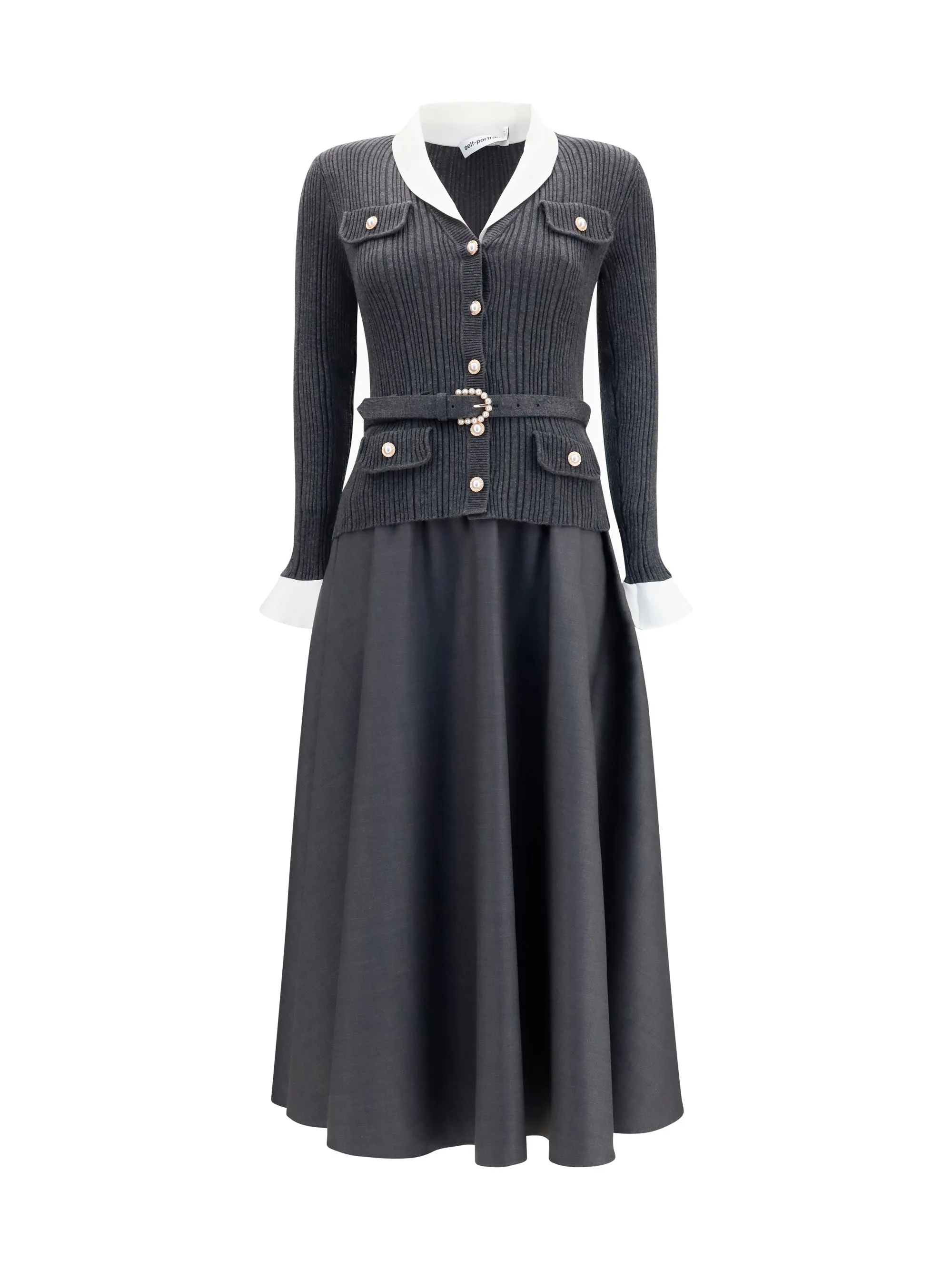 Midi Dress, Knit and Twill, Grey sold by Lord & Taylor