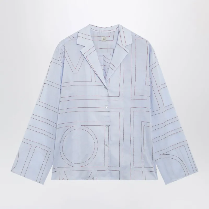 LIGHT BLUE MONOGRAM PAJAMA SHIRT IN COTTON BLEND made by Toteme