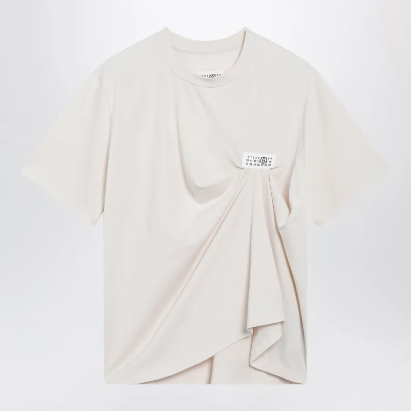 ÉCRU DRAPED TSHIRT WITH LOGO PATCH made by Maison Margiela