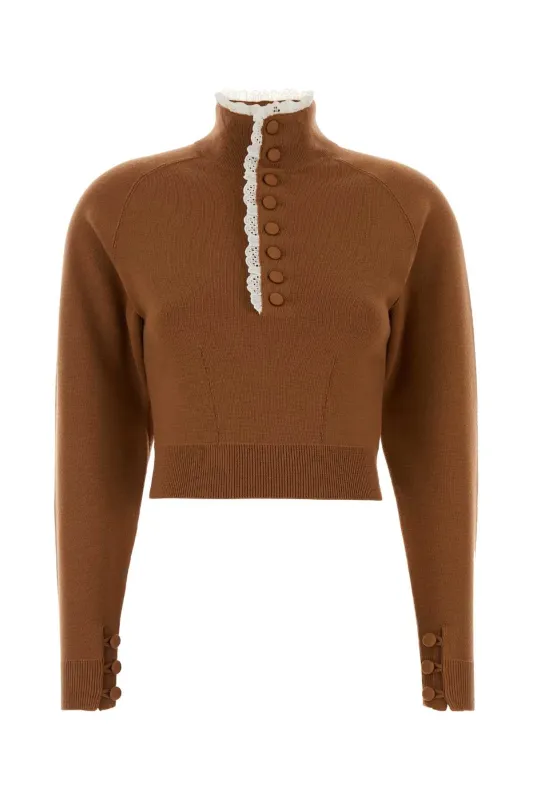 LACE-TRIM BUTTON-UP SWEATER made by Chloe