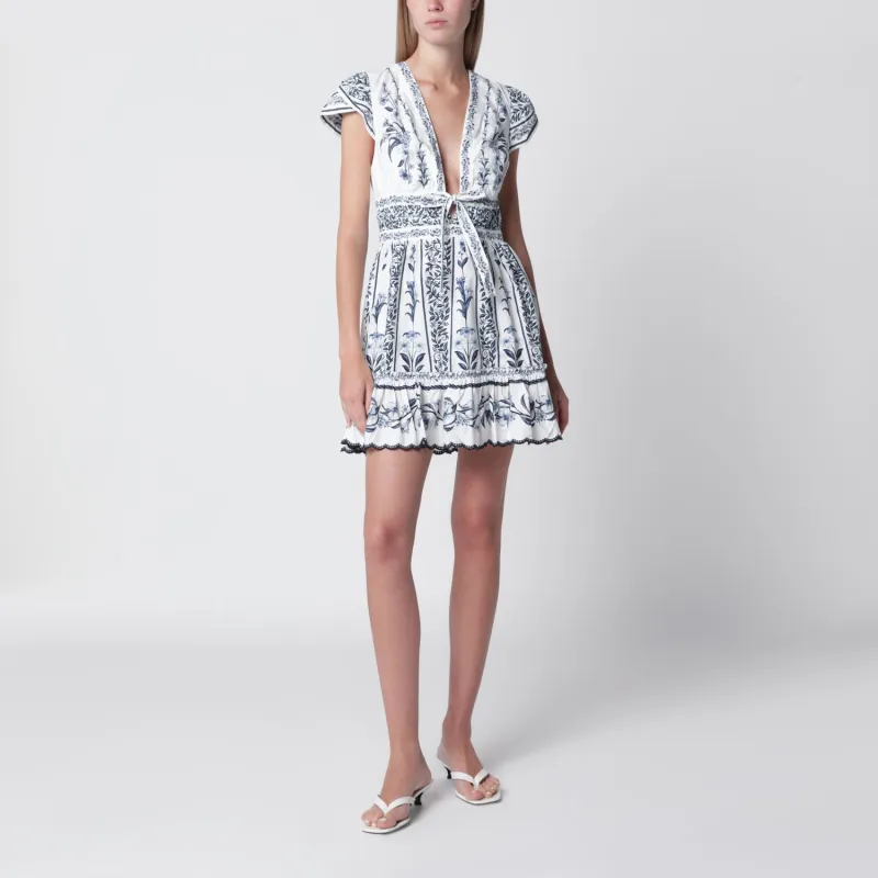 IVORY MINI DRESS WITH BLUE FLORAL PRINT made by FARM Rio