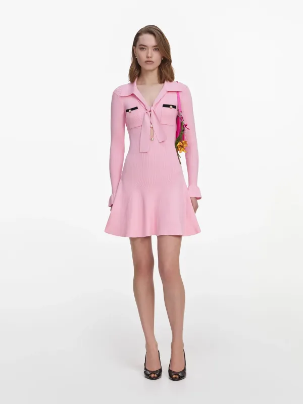VISCOSE KNIT TIE MINI DRESS made by Self-Portrait