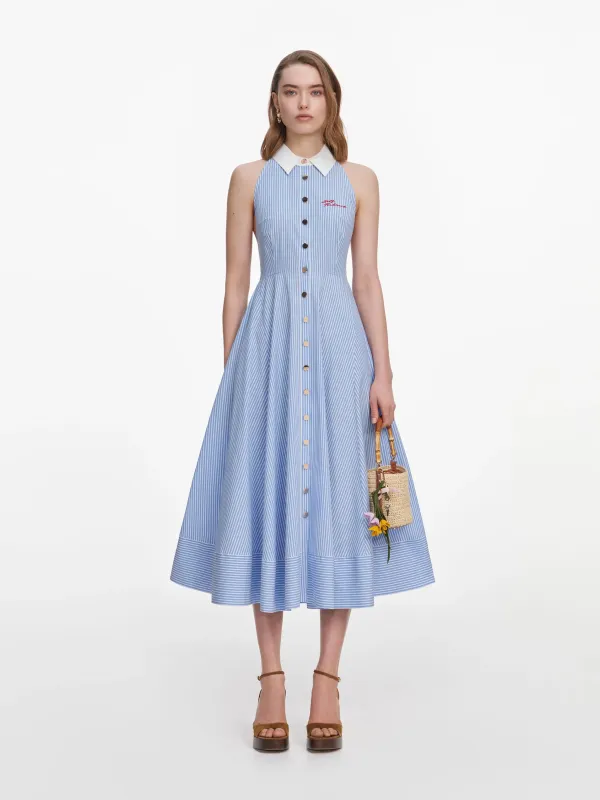 STRIPED COTTON MIDI DRESS made by Self-Portrait