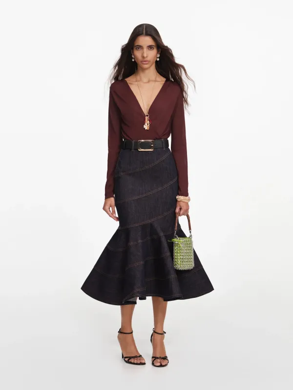 DENIM BELTED MIDI SKIRT made by Self-Portrait