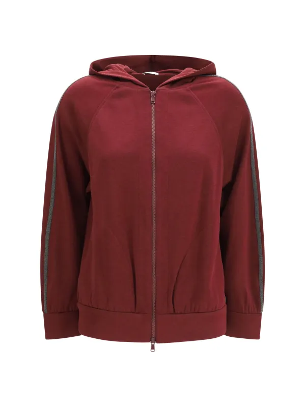 Long-Sleeve Zip Hoodie Cabernet made by Brunello Cucinelli