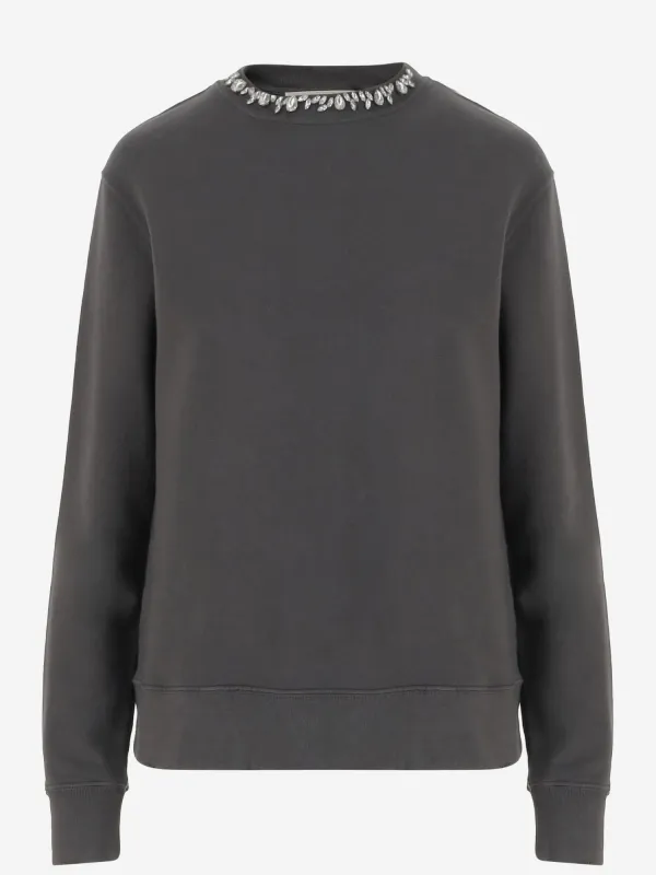 Cotton Sweatshirt with Crystals, Grey made by Golden Goose