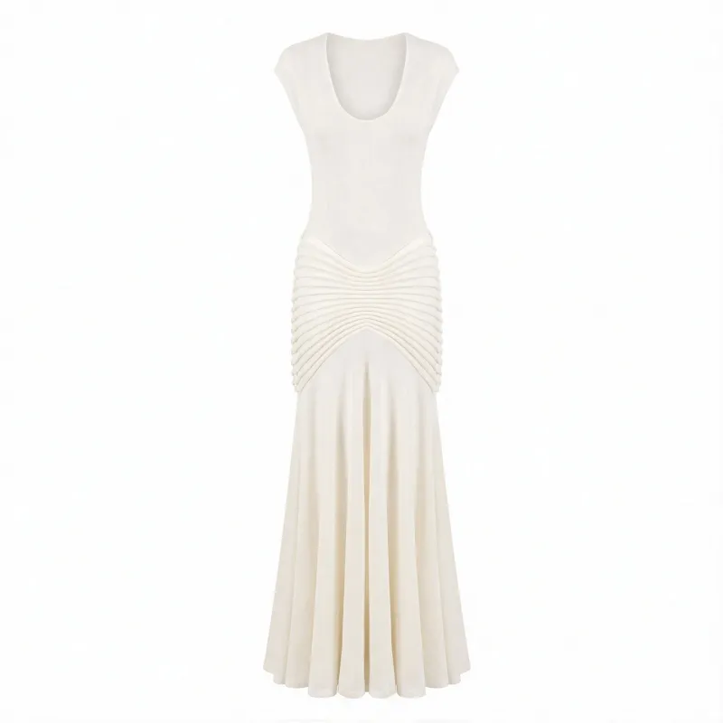 Alaia Midi Dress, Beige with Ruffled Hem made by Alaia
