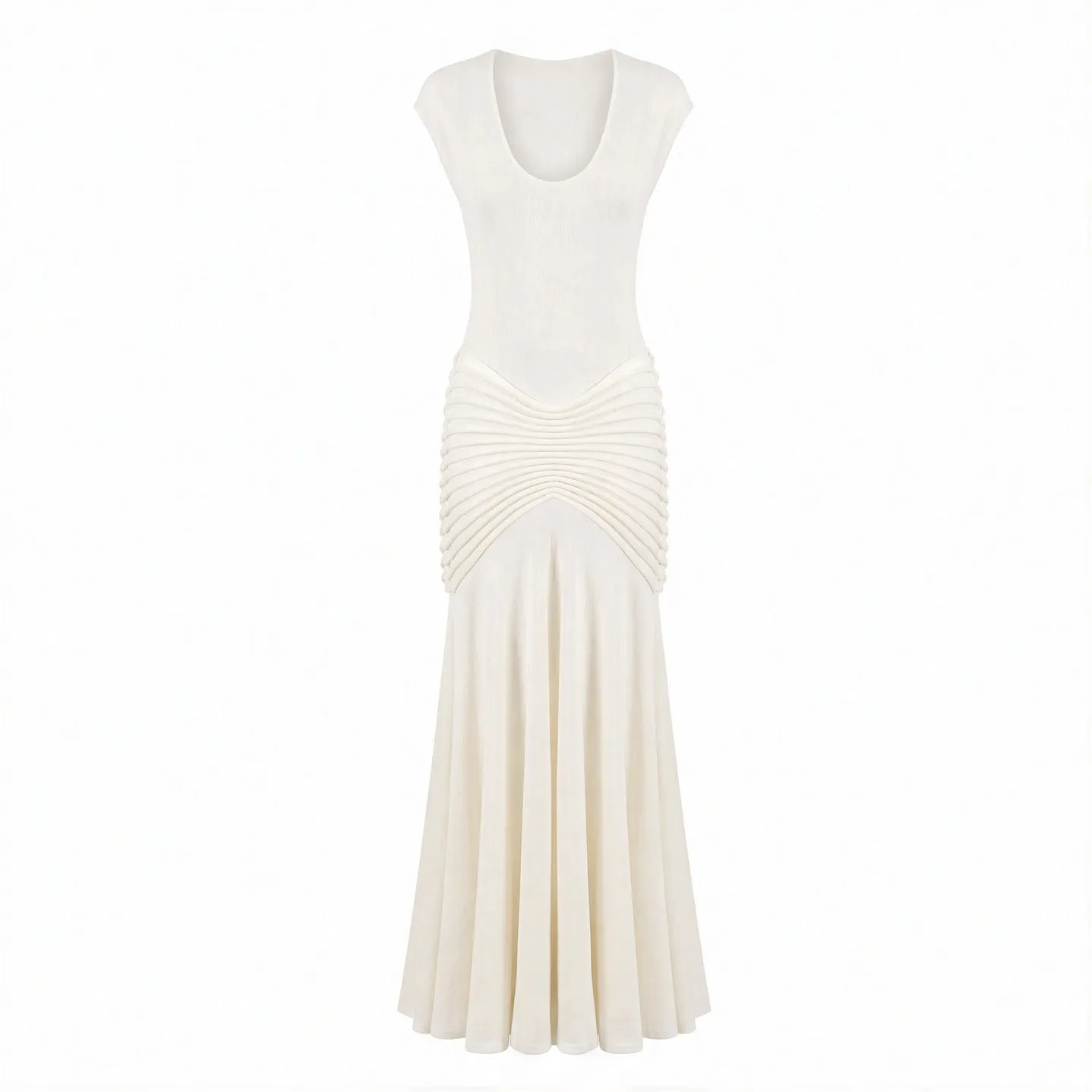 Alaia Midi Dress, Beige with Ruffled Hem sold by Lord & Taylor