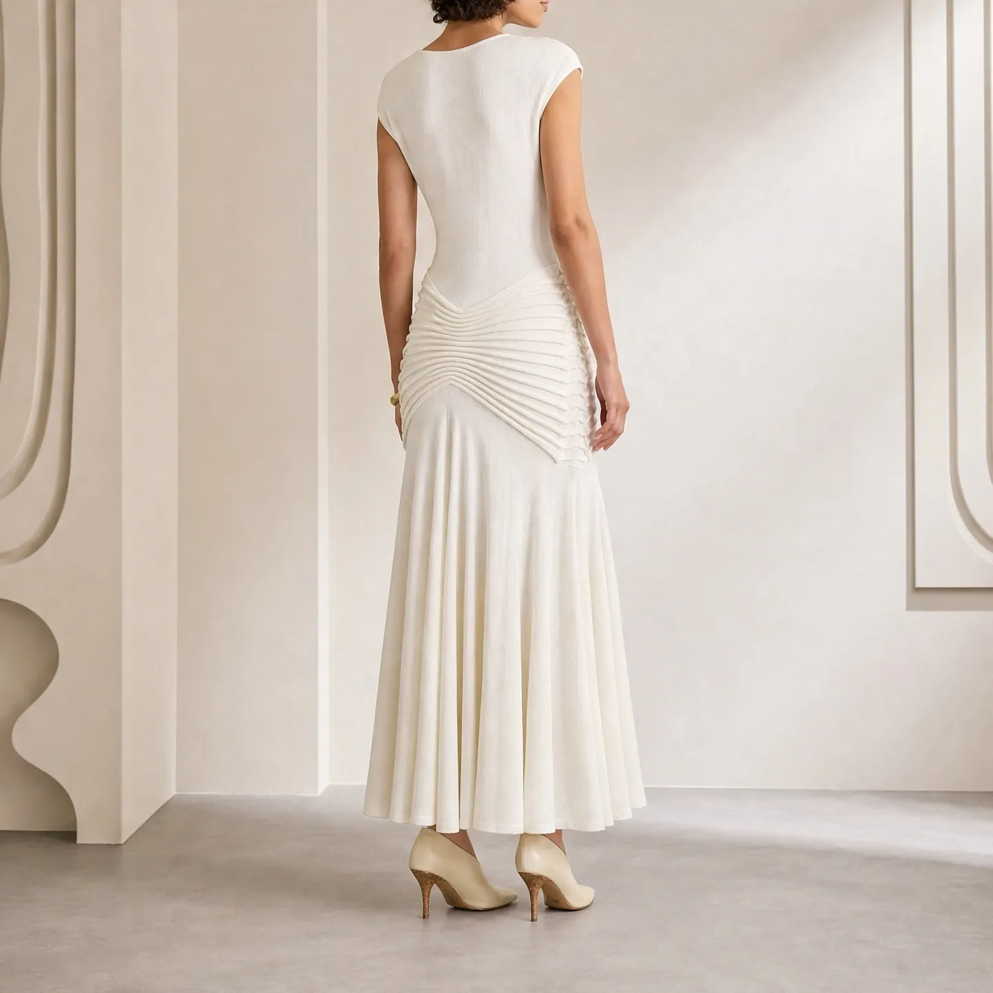 Alaia Midi Dress, Beige with Ruffled Hem sold by Lord & Taylor product image thumbnail 4