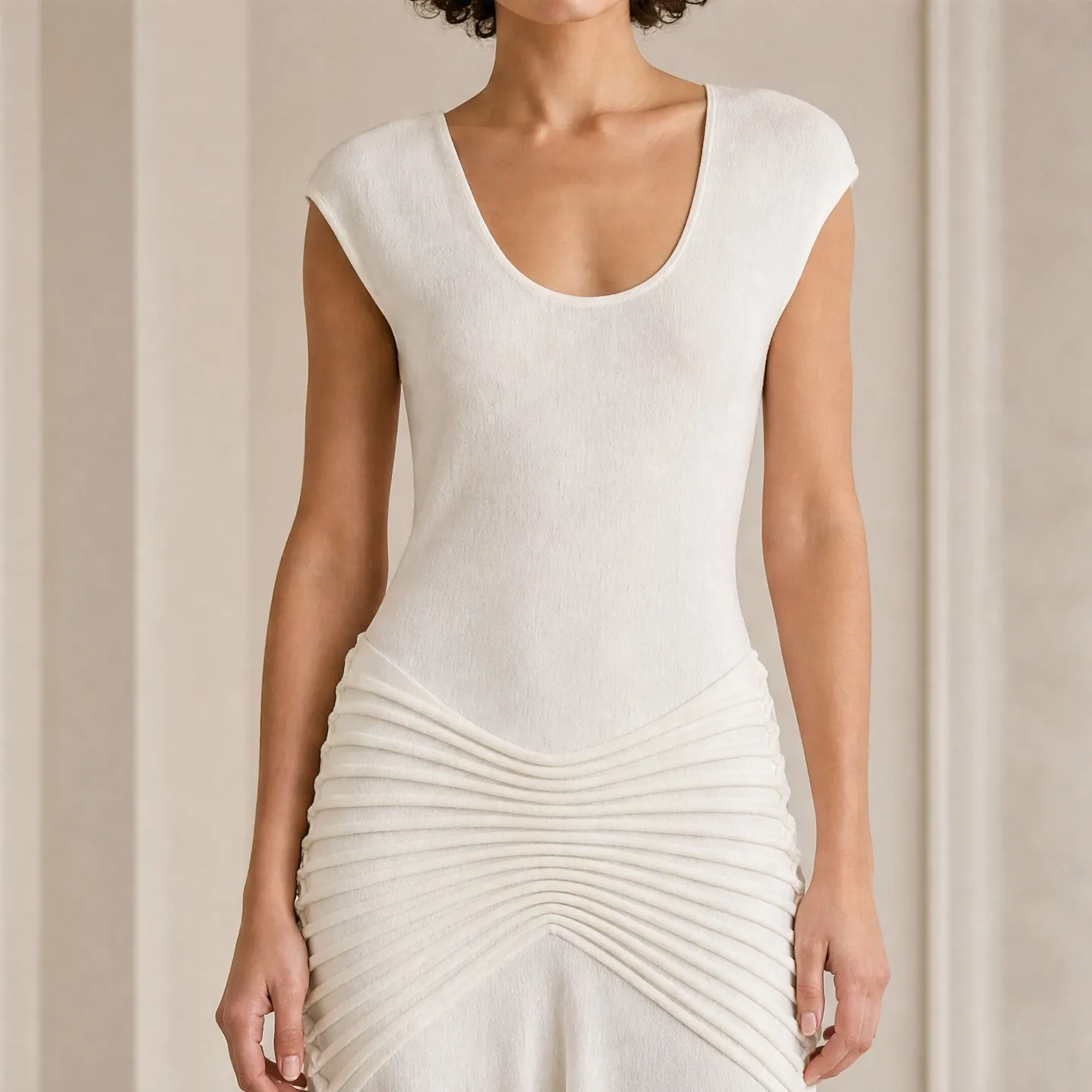 Alaia Midi Dress, Beige with Ruffled Hem sold by Lord & Taylor product image thumbnail 3