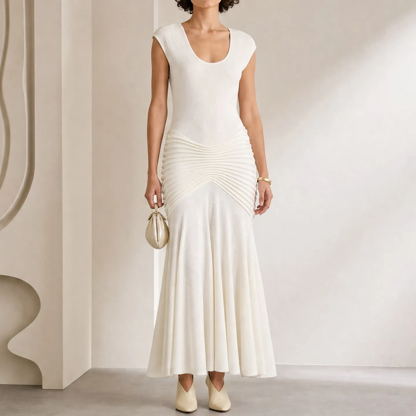 Alaia Midi Dress, Beige with Ruffled Hem sold by Lord & Taylor product image thumbnail 2
