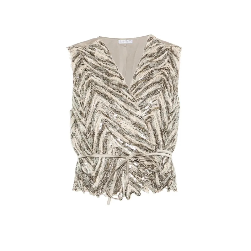 Chevron Pattern Sequin Waistcoat made by Brunello Cucinelli