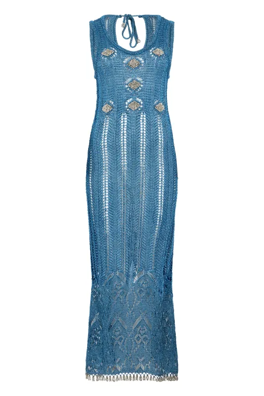 Midi Crochet Dress Light Blue made by Rabanne