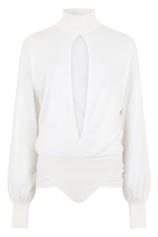 Bodysuit Long-Sleeve Mesh White made by Alaia