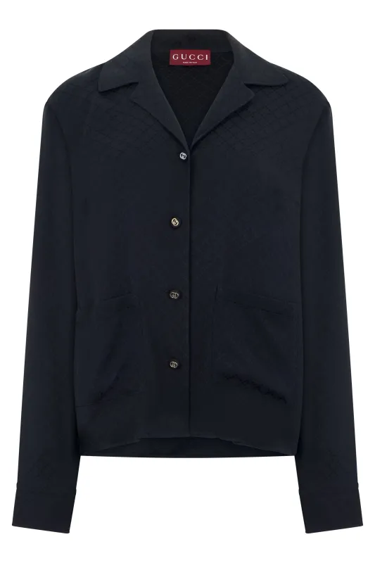 Shirt Silk-Blend Jacquard Blue made by Gucci