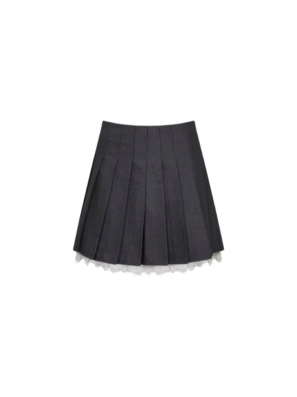 Skirt Pleated Mini Grey Wool-Blend made by Self-Portrait