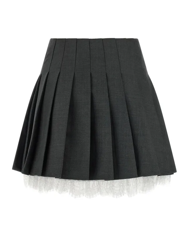 Pleated Mini Skirt Grey Wool made by Self-Portrait