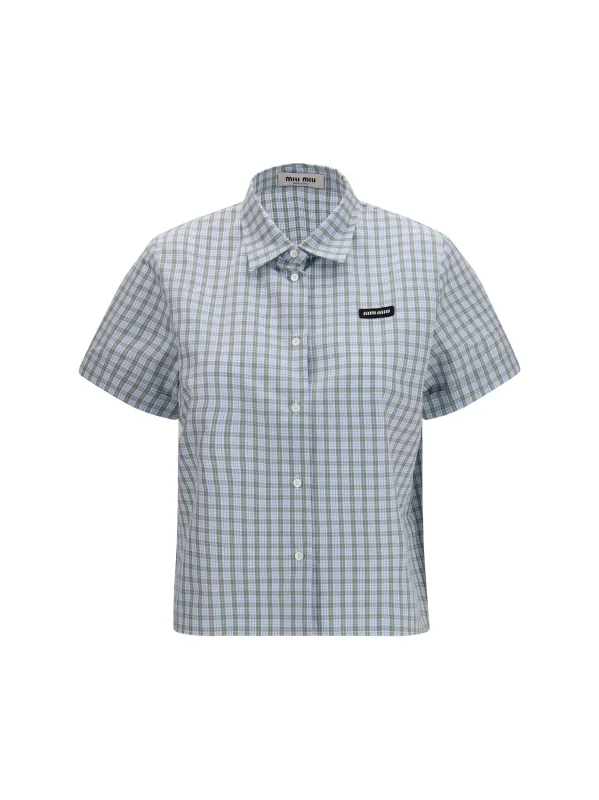 Shirt Cotton Check White/Sage Green made by Miu Miu