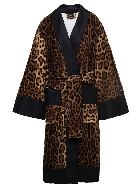 Kimono Bathrobe, Leopard Print Brown made by Dolce & Gabanna