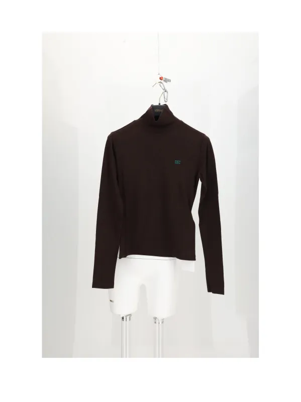 Turtleneck Wool Top Dark Chocolate/Deep Green made by Celine