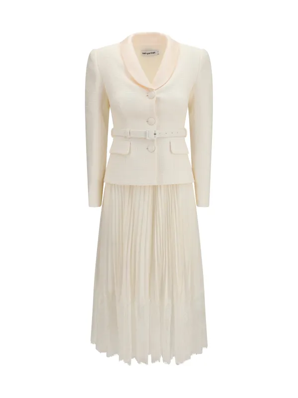 Bouclé Midi Dress with Shawl Collar Cream made by Self-Portrait