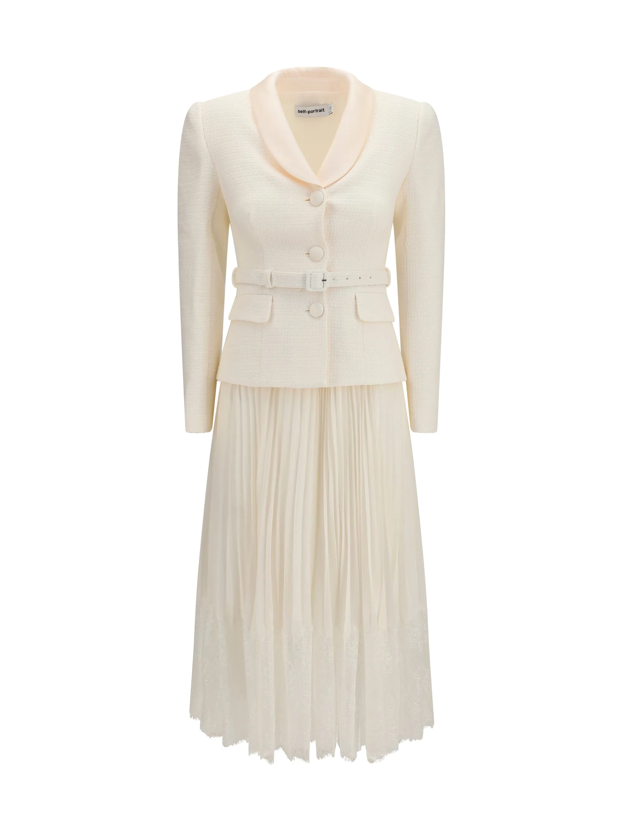 Bouclé Midi Dress with Shawl Collar Cream sold by Lord & Taylor