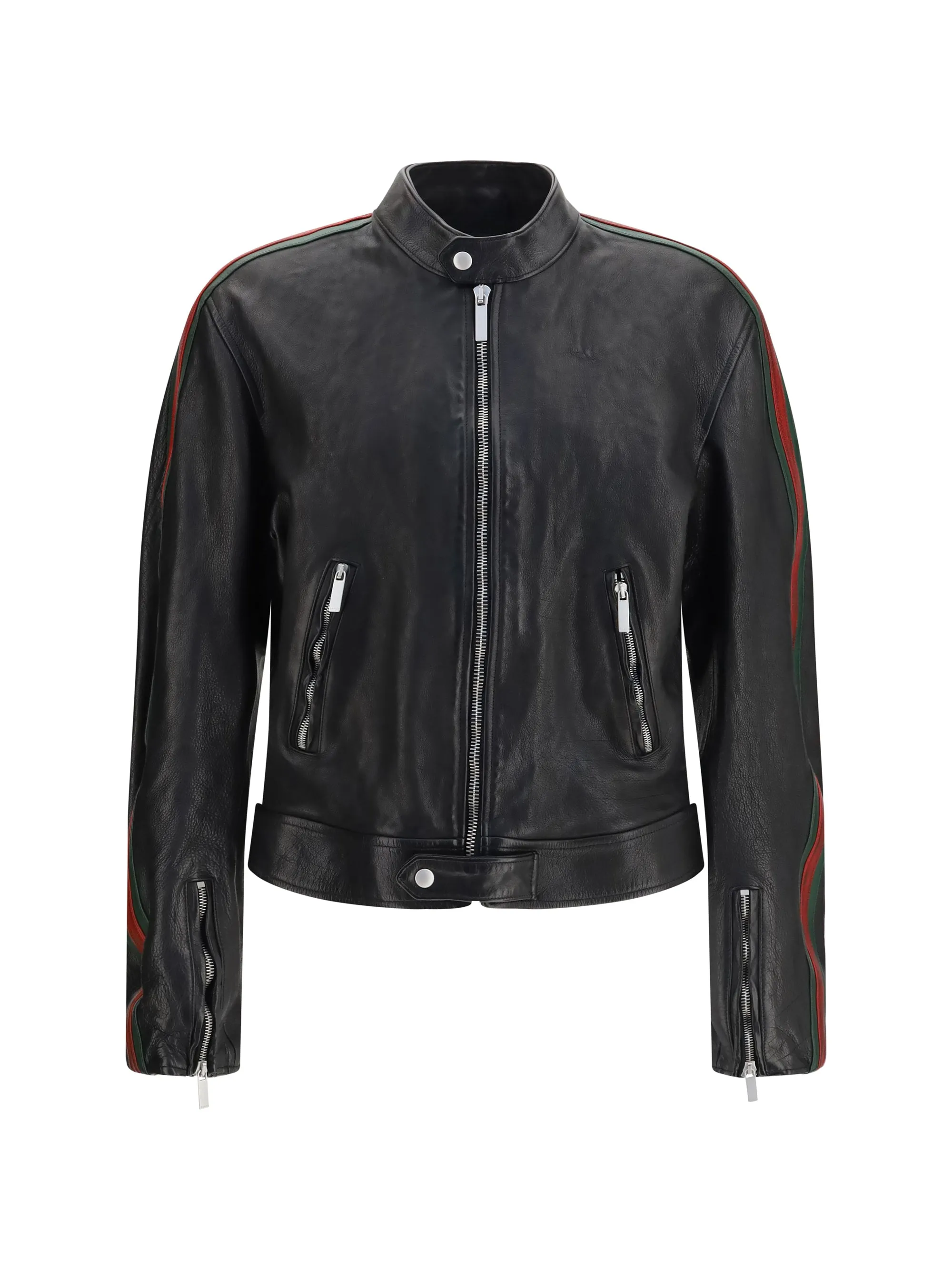 Bomber Jacket Buffalo Leather Black/Green/Red sold by Lord & Taylor