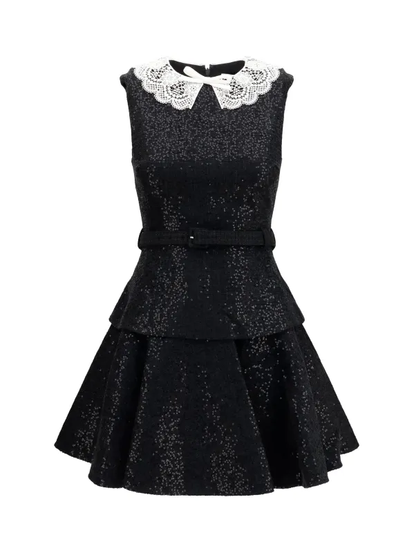 Mini Dress Sequin Bouclé Black made by Self-Portrait