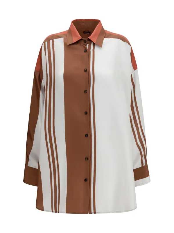 Long Striped Silk Shirt Powder Pink made by Kiton