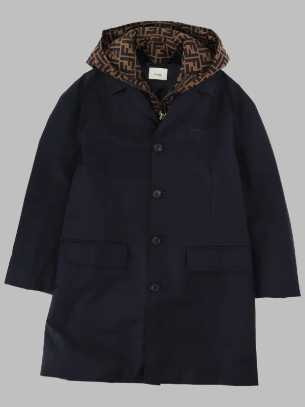 Trench Coat Double-Front Blue made by Fendi