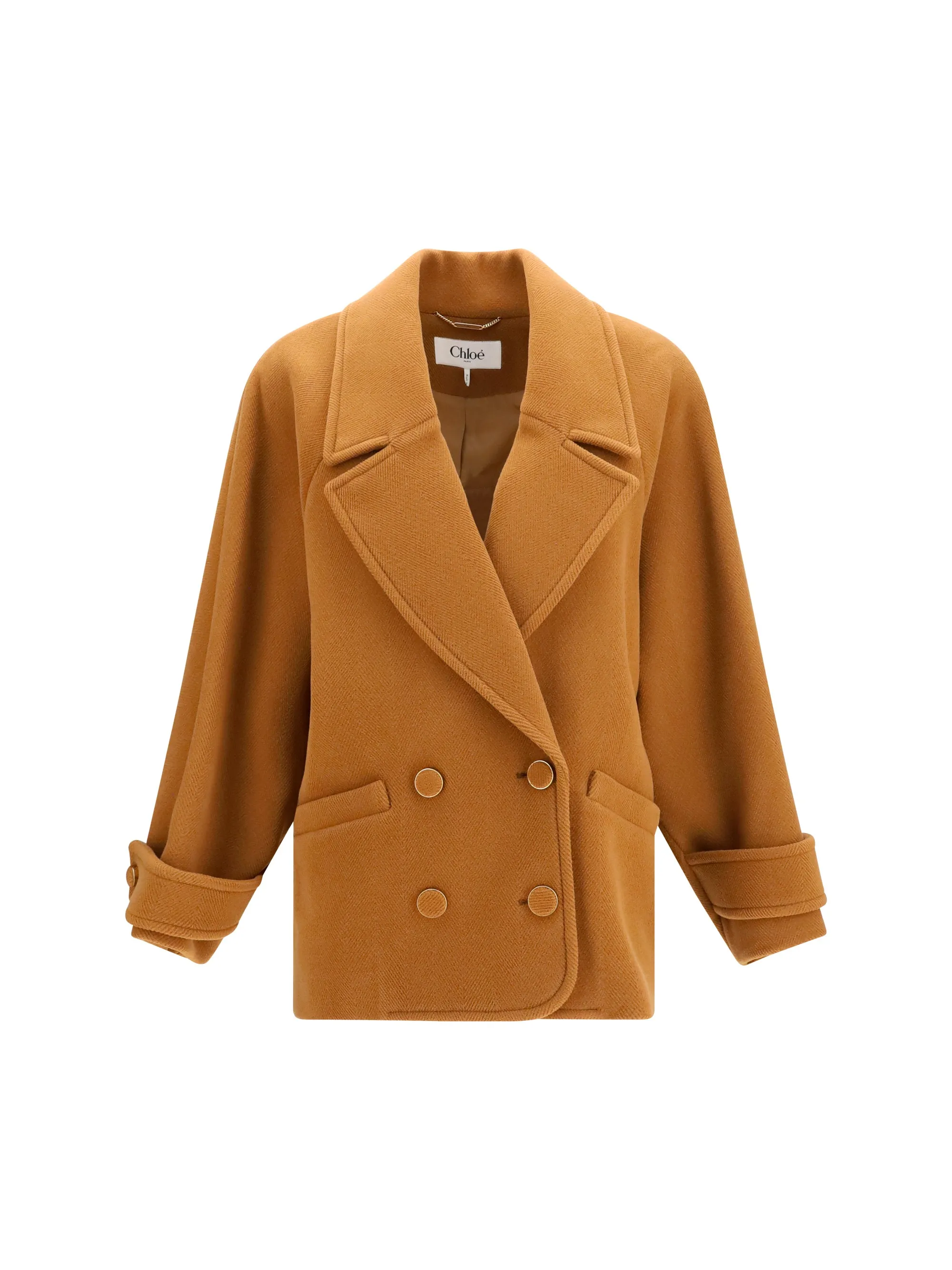 Double-Breasted Herringbone Short Coat Dusty Camel sold by Lord & Taylor