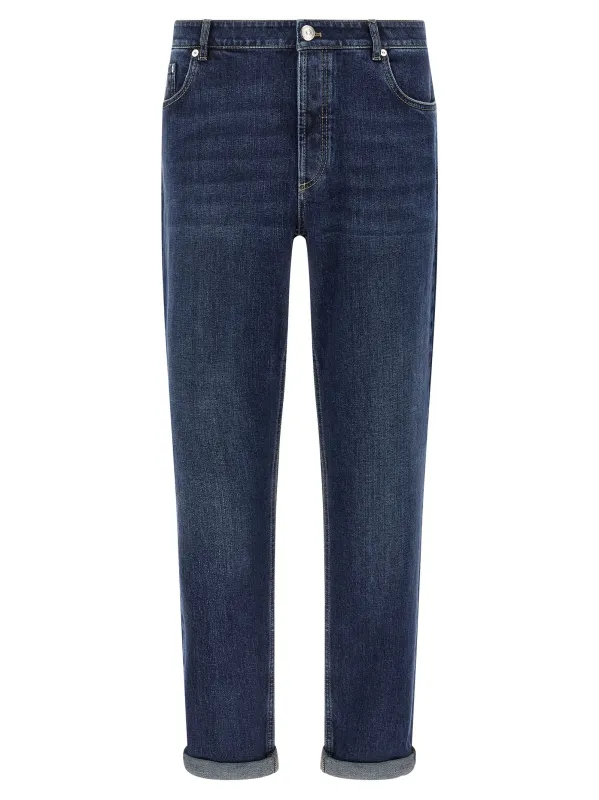 Logo embroidery stretch jeans made by Brunello Cucinelli