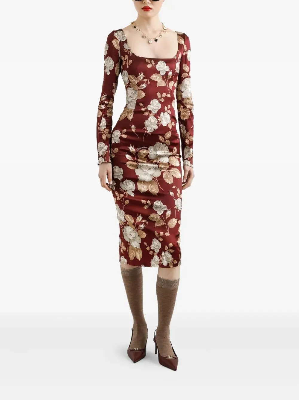 ROSE PRINT MIDI DRESS WITH A SQUARE NECKLINE sold by Lord & Taylor product image thumbnail 2