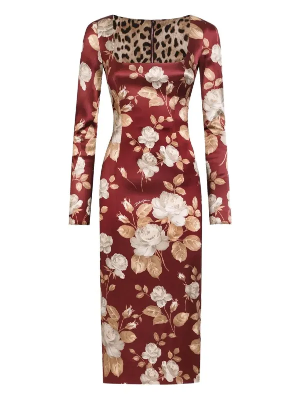 ROSE PRINT MIDI DRESS WITH A SQUARE NECKLINE made by Dolce & Gabanna