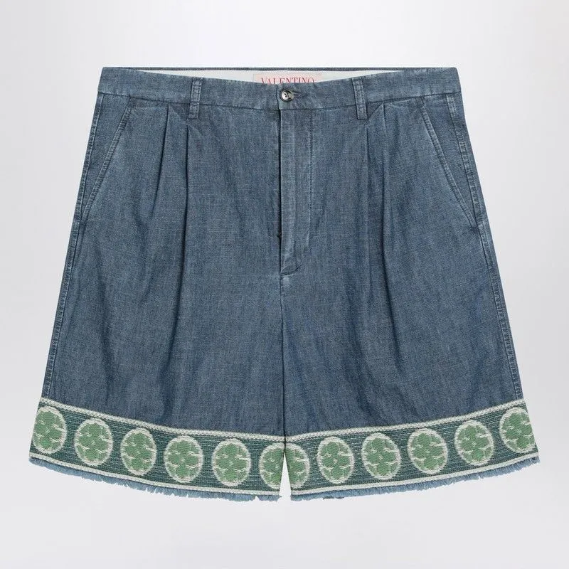 BLUE BERMUDA SHORT WITH JACQUARD BOTTOM made by Valentino