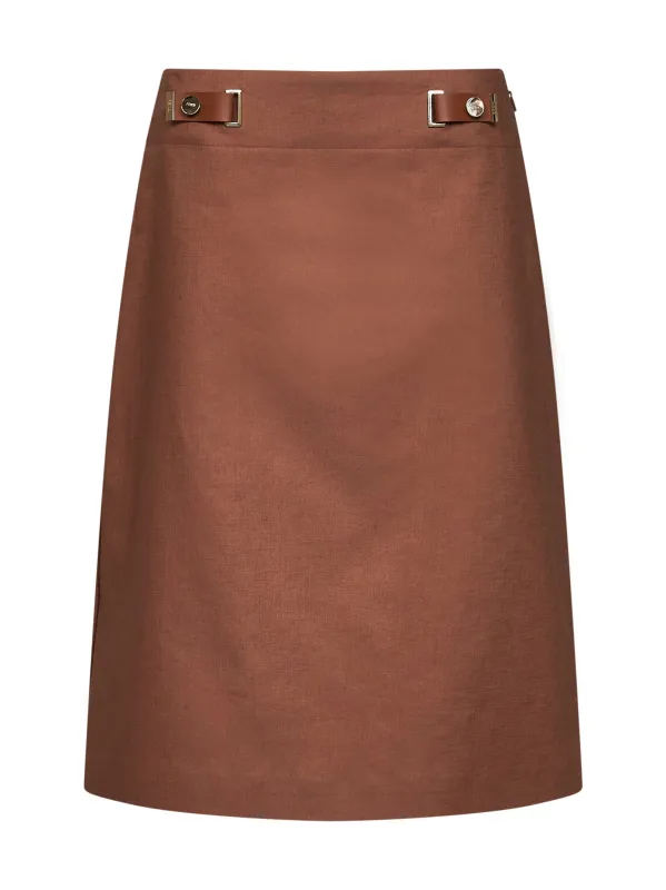 Midi Skirt in Brown Linen-Cotton made by Fendi
