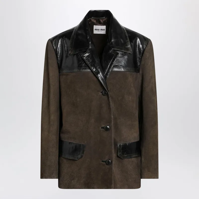 SUEDE LEATHER JACKET IN MUD COLOR made by Miu Miu