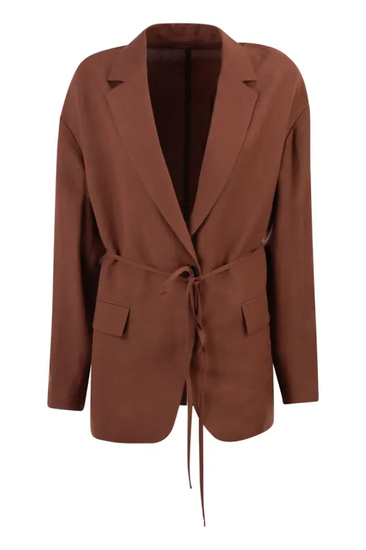 FLUID VISCOSE AND LINEN TWILL JACKET WITH JEWELLERY made by Brunello Cucinelli