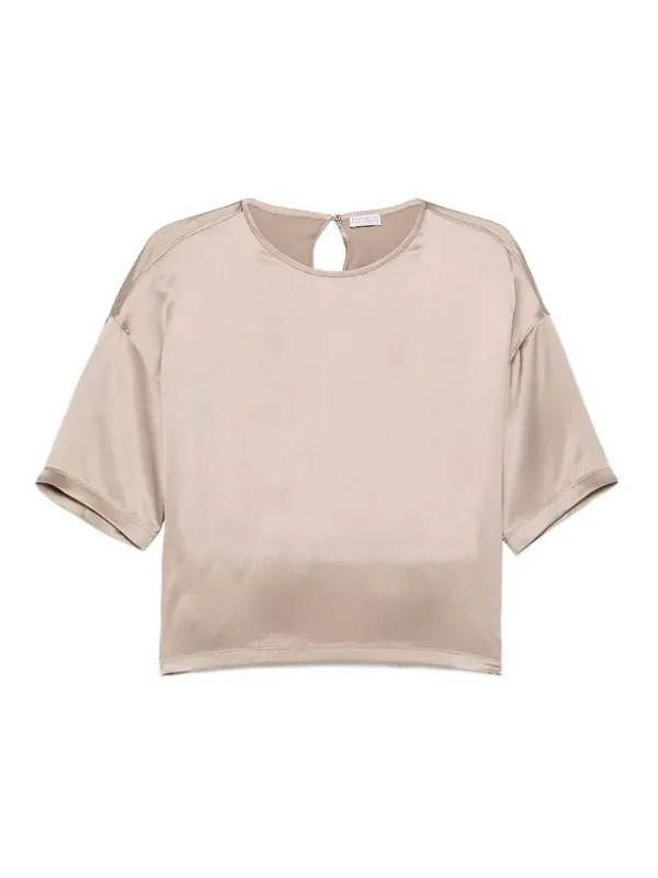 CAMEL SILK ELASTAN BLOUSE made by Brunello Cucinelli