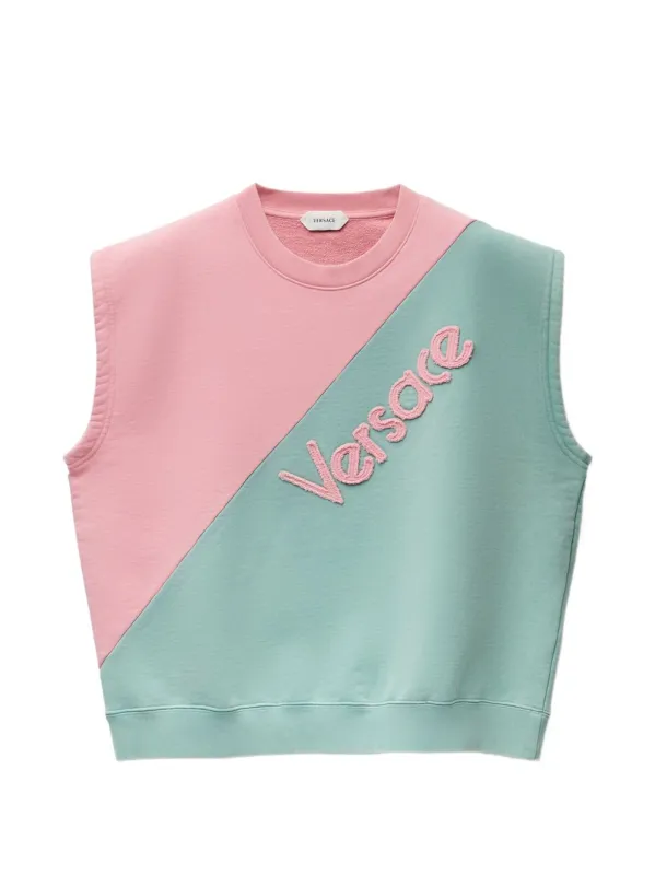 A SHORT-SLEEVED CREWNECK SWEATSHIRT IN COTTON JERSEY, FEATURING AN EMBROIDERED '80S-INSPIRED VERSACE LOGO PATCH AT THE FRONT. VERSACE OGO EMBROIDERY SHORT SLEEVES CREWNECK ELASTIC WAISTBAND R made by Versace
