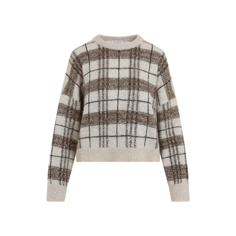 AVORIO MARRONE CHECK SWEATER made by Brunello Cucinelli